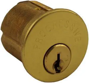 Progressive, PMC3, US3 Polished Brass, Solid Brass Replacement 1-1/8" Mortise Cylinder Lock, Segal Keyway