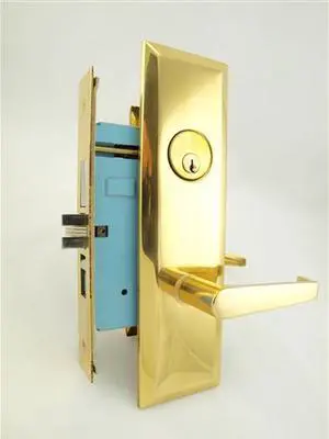 Maxtech (Like Marks New Yorker 7NY92A/3) 1033BFL3R Polished Brass Right Hand Heavy Duty Mortise Entry Screwless Lever Lockset Thru Bolted, 2-3/4" Lock Set