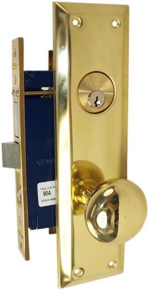 Marks Metro 91A/3-X Brass Right Hand Mortise Entry, Surface Mounted Lockset with 1-1/4" x 8" Wide Face Plate Lock Set