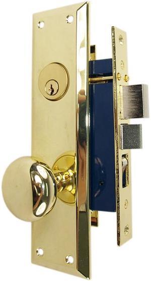 Tuff Stuff Security Metro Version (Marks 91A/3 Like) 6100AL Polished Brass US3 Left Hand Apartment Mortise Entry Lockset, swivel spindle with Screw on Knobs Surface Mounted Lock Set