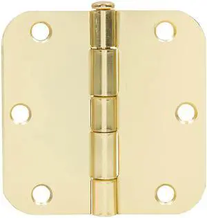 Tuff Stuff 86135R58 Brass Plated 3-1/2" x 3-1/2" Round Corner Butt Hinges With Screws (1 Pair)