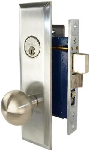Marks New Yorker 9NY10A/26D, Satin Chrome Left Hand Mortise Entry Lock Set, Screwless Knobs Thru-Bolted Lockset
