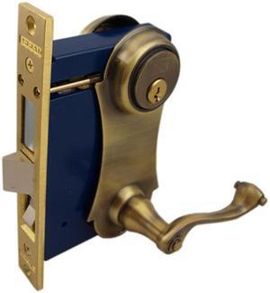 Marks, 9215AC/5-W-RHR, Antique Brass, Right Hand, Ornamental Unilock Lever Plate Mortise Entry Lockset Iron Gate Door Double Cylinder Lock Set