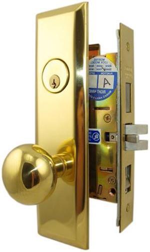 Marks Steel Body Grade 1 5NY10A/3 New Yorker Series, Polished Brass Left Hand Entrance Mortise Lock Set, Screwless Knobs Thru-Bolted Lockset