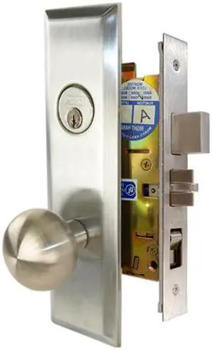 Marks Steel Body Grade 1 5NY10A/26D New Yorker Series, Satin Chrome 26D Left Hand Entrance Mortise Lock Set, Screwless Knobs Thru-Bolted Lockset