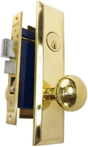 Marks New Yorker 9NY10A/3, Polished Brass Right Hand Mortise Entry Lock Set, Screwless Knobs Thru-Bolted Lockset