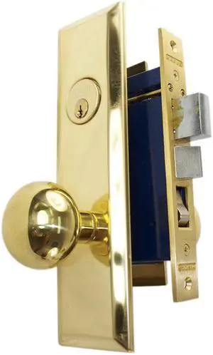 Marks New Yorker 9NY10A/3, Polished Brass Left Hand Mortise Entry Lock Set, Screwless Knobs Thru-Bolted Lockset