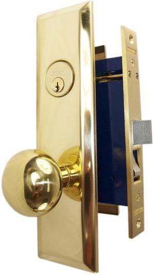 Marks New Yorker 9NY10D/3, Polished Brass Left Hand Mortise Lock Knob, Office Vestibule, Classroom, Latch and Rocker (No Bolt) Lockset, Screwless Knobs Thru Bolted Lock Set