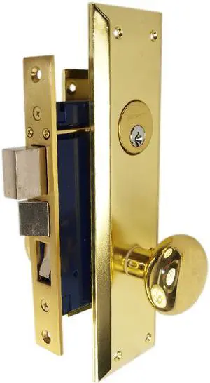 City Strength (Like Marks 91A/3) 87115R Polished Brass US3 Right Hand Heavy Duty Apartment Mortise Entry Lockset, swivel spindle with Screw on Knobs Surface Mounted Lock Set