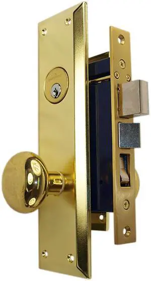 City Strength (Like Marks 91A/3) 87110L Polished Brass US3 Left Hand Heavy Duty Apartment Mortise Entry Lockset, swivel spindle with Screw on Knobs Surface Mounted Lock Set