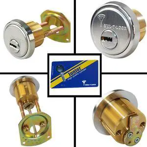 MUL-T-LOCK Junior - Rim/Mortise 1-1/8" Cylinder (Rimo) Combo (Interchangeable) Solid Brass Construction, HIGH SECURITY, 008 KEYWAY, Satin chrome US26D Finish