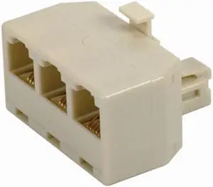 CONECT IT 20-524 Ivory Modular Triplex 3 Line Adapter (4-4-4) Phone Jack Plug