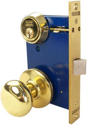 Marks 22DW/3-W-LH Polished Brass Left Hand Ornamental Knob Rose Mortise Lockset Knob Vestibule Function Lock Set Iron Gate Door Latch Only - Single Cylinder (NO Thumb Turn)