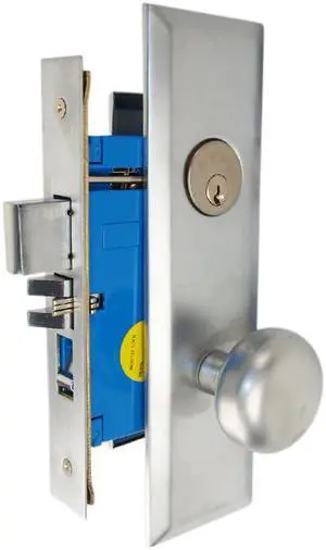 Maxtech (Marks New Yorker 7NY10A/26D Like) 1033BF26DR Satin Chrome Right Hand Heavy Duty Mortise Entry Lockset Screwless Knobs Thru-Bolted, 2-3/4" Lock Set