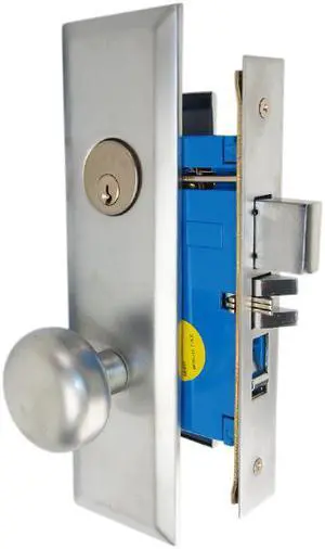 Maxtech (Marks New Yorker 7NY10A/26D Like) 1033BF26DL Satin Chrome Left Hand Heavy Duty Mortise Entry Lockset Screwless Knobs Thru-Bolted, 2-3/4" Lock Set