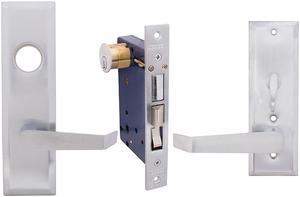 Marks Metro 116A/26D, Satin Chrome Left Hand Entrance Angled Lever Escutcheon Plate Mortise Entry Lockset, Screwless Angled Lever Thru-Bolted Lock Set