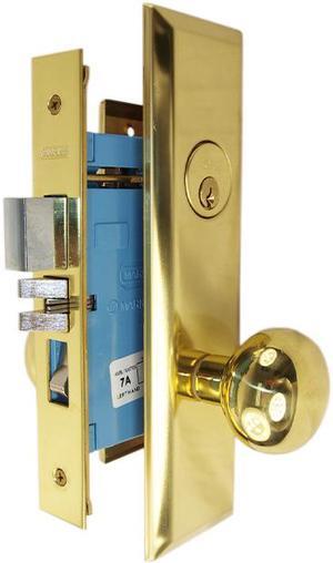 Marks New Yorker 7NY10A/3, Polished Brass Right Hand Mortise Entry Lock Set, Screwless Knobs Thru-Bolted Lockset