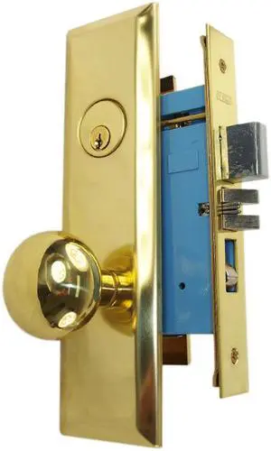 Marks New Yorker 7NY10A/3, Polished Brass Left Hand Mortise Entry Lock Set, Screwless Knobs Thru-Bolted Lockset