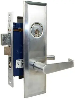 Marks Metro 116A/26D, Satin Chrome Right Hand Entrance Angled Lever Escutcheon Plate Mortise Entry Lockset, Screwless Angled Lever Thru-Bolted Lock Set
