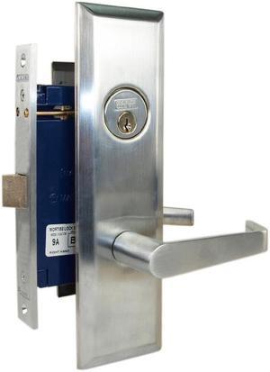 Marks Metro 116DW/26D, Satin Chrome Right Hand Mortise Lock Angled Lever Escutcheon Plate Vestibule Function Latch Only 2-1/2" Lock Set, Screwless Angled Lever Thru Bolted Lockset