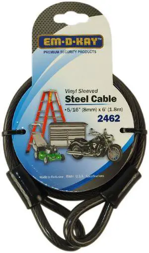 Em-D-Kay 2462 Vinyl Sleeved 5/16" x 6' Steel Cable Bike Lock