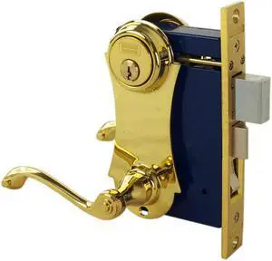 Marks 9215AC/3-W-LHR Polished Brass US3 Left Hand Reverse Ornamental Unilock Lever Plate Mortise Entry Double Cylinder Lock Set For Iron Gate Door (This Is For Out-Swinging Doors)