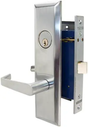 Marks Metro 116DW/26D Satin Chrome Left Hand Mortise Lock Angled Lever Escutcheon Plate Vestibule Function Latch Only 2-1/2" Lock Set, Screwless Angled Lever Thru Bolted Lockset