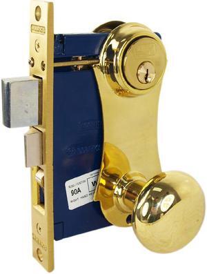 Marks 21AC/3-W-RHR Polished Brass US3 Right Hand Reverse (Out-Swinging Door) Ornamental Unilock Knob/Plate Mortise Entry Lockset Iron Gate Door Double Cylinder Lock Set