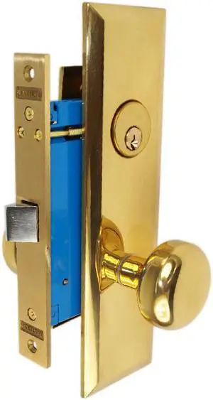 Maxtech (Like Marks 114DW) Polished Brass Right Hand Heavy Duty Mortise Lock Knob Vestibule Function Always Locked Storeroom Latch Only Lockset, Screwless Knobs Thru Bolted Lock Set