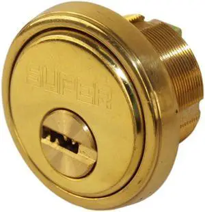 Super Lock (Like MUL-T-LOCK), Solid Replacement 1" Mortise Cylinder Lock, Polished Brass US3, HIGH SECURITY, 006 KEYWAY
