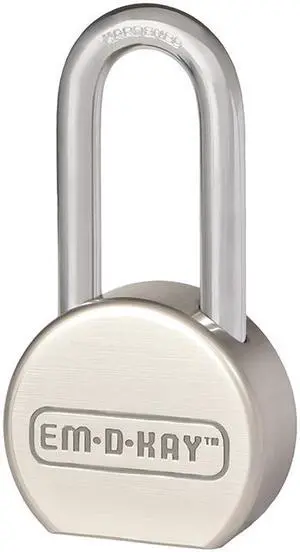 EM-D-KAY (Like American Lock 701) 910 Satin Nickel Finish Solid Steel 2-1/2" Wide Hardened Steel Body Long Boron Shackle Padlock With 2" Verticle Shackle Clearance