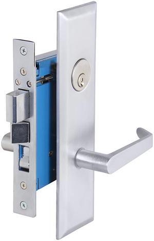 Em-D-Kay (Like Marks Metro 116A/26D) 7114LDC Satin Chrome 26D, Left Hand Entrance, Heavy Duty Mortise Entry Screwless Lever Handle Lockset Thru Bolted, 2-1/2" Backset