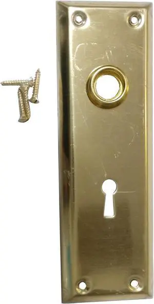 Progressive PGE2000-3 Brass US3 Finish Knob Bearing And Key Slot Hole 2-1/4" X 7" New York Style Escutcheon Back Plate, Made in USA