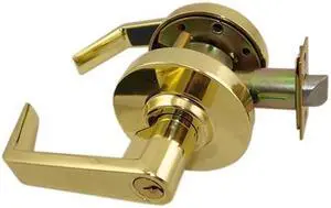 Maxtech, LKLE13014-3, Bright Brass US3, Always Locked Vestibule Storeroom Grade 2 Commercial Cylindrical ADA Angled Lever Lockset