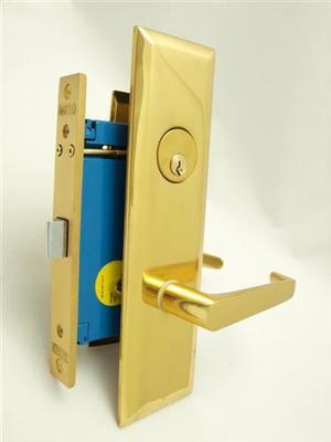 Marks New Yorker 9NY92DW/3, Polished Brass Right Hand Mortise Lock Lever Vestibule Function Always Locked Storeroom Latch Only 2-1/2" Lock Set, Screwless Lever Thru Bolted Lockset