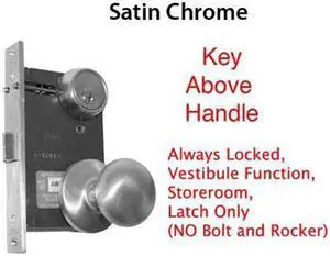Marks 22DW/26D-W-RHR Satin Chrome Right Hand Ornamental Knobe Rose Mortise Lockset Knob Vestibule Function Lock Set Iron Gate Door Latch Only - Single Cylinder (NO Thumb Turn)