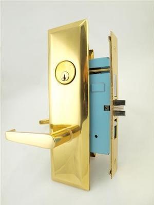 Maxtech (Like Marks New Yorker 7NY92A/3) 1033BFL3L Polished Brass Left Hand Heavy Duty Mortise Entry Screwless Lever Lockset Thru Bolted, 2-3/4" Lock Set