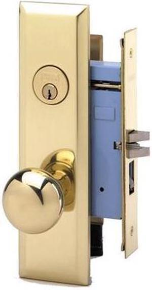 Marks New Yorker 7NY10D/3, Polished Brass Left Hand Mortise Lock Knob, Office Vestibule, Classroom, Latch and Rocker (No Bolt) 2-3/4" Lock Set, Screwless Knobs Thru Bolted Lockset