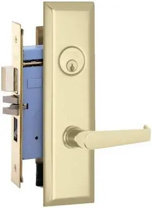 Marks New Yorker 7NY92A/3, Polished Brass Right Hand Mortise Entry Lock Set, Screwless Lever Thru-Bolted Lockset