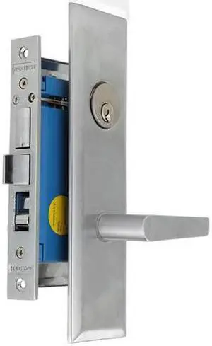 Maxtech (Like Marks Metro 116A/26D-X) Satin Chrome 26D, Wide Face Plate, Left Hand Entrance, Heavy Duty Mortise Entry Screwless Lever Lockset Thru Bolted, 2-1/2" Lock Set