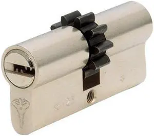 Mul-T-Lock E33G33D-26 Euro Profile Double Cylinder NIckel Satin US26 With A Gear An Interior Turn Knob And High Security 006 Keyway