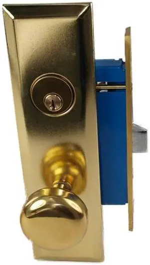 Maxtech (Like Marks 114A/3) 1033BL Polished Brass Left Hand Heavy Duty Mortise Entry Lockset, Screwless Knobs Thru Bolted Lock Set