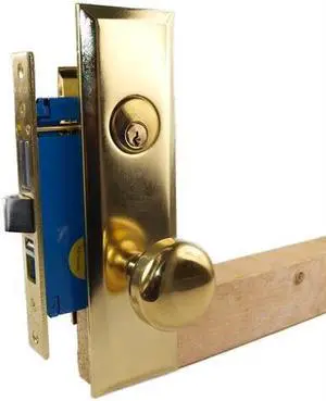 Maxtech Metro Version (Like Marks 114A/3) 1033BMR Polished Brass US3 Right Hand Apartment Mortise Entry Lockset, self-Adjusting spindles with Screwless Knobs Thru Bolted Lock Set