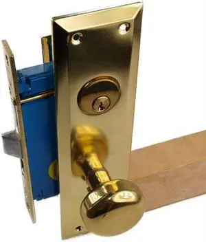 Maxtech Metro Version (Like Marks 91A/3) 1033AMR Polished Brass US3 Right Hand Apartment Mortise Entry Lockset, swivel spindle with Screw on Knobs Surface Mounted Lock Set