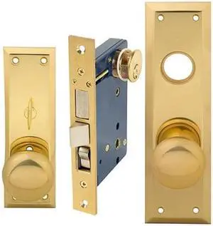 Maxtech (Like Marks 91A/3-X) 1033AXR, Polished Brass, Wide Face Plate, Right Hand, Heavy Duty Mortise Entry Lockset, Surface Mounted Screw-on Knobs Lock Set