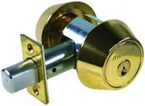 Medeco 11-C601-605-DK Bright Brass 605 Grade 1 Single Cylinder Tubular Deadlock Deadbolt 2-3/8" Backset, DK Keyway HIGH SECURITY