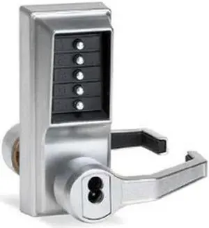 Simplex L1021S-RH-26D Satin Chrome US26D Mechanical Heavy Duty Cylindrical Lever Pushbutton Combination Right Hand Lock For LFIC Schlage (Core Sold Separately)
