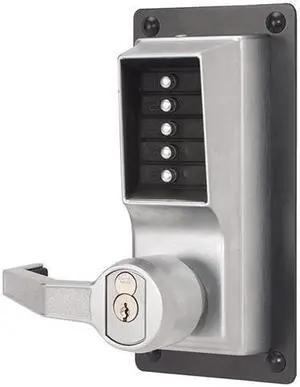 Simplex LP1020S-RH-26D-26D Satin Chrome US26D Mechanical Pushbutton Combination Exit Trim Right Hand Lock With Lever For LFIC Schlage Cores (Core Sold Separately)