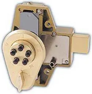 Simplex 904-1-04 Satin Brass Heavy Duty Mechanical Pushbutton Combination Lock With 1" Deadbolt And Flat Strike (No Key)