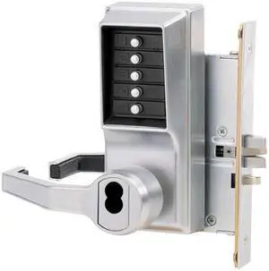Simplex 8146B-LH-26D Satin Chrome US26D Heavy Duty Mechanical Pushbutton Mortise Left Hand Lever Lock With Key Overide For SFIC Best And Equivalent Cores (Core Sold Separately)
